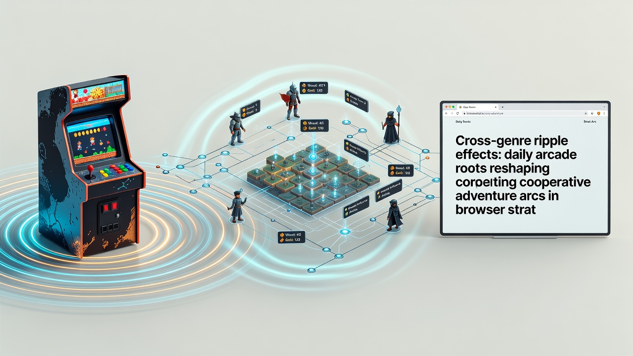 Players collaborating in a browser strategy community with overlaid arcade challenge indicators