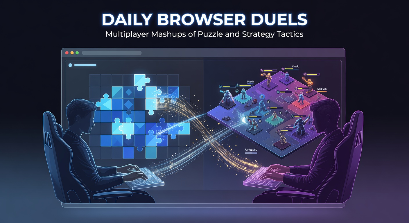Players engaged in a vibrant browser duel, matching puzzle tiles to unleash strategic attacks against opponents
