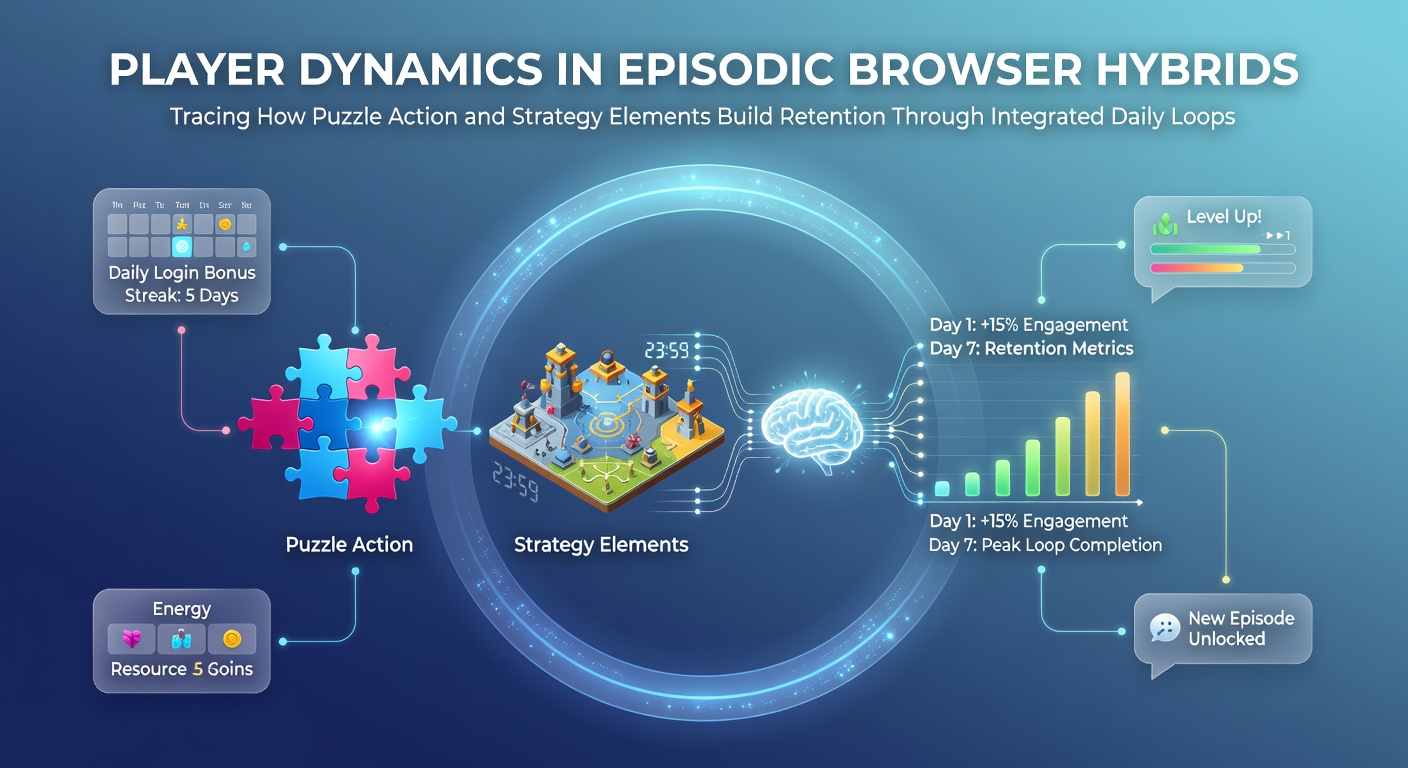 Players engaging with puzzle and strategy elements in an episodic browser hybrid game interface