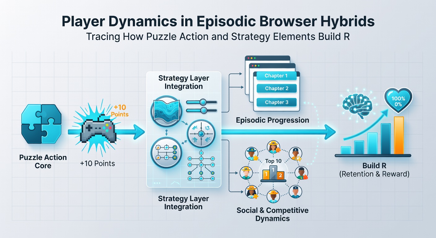 Strategy and action gameplay sequence displayed in a browser-based episodic hybrid title